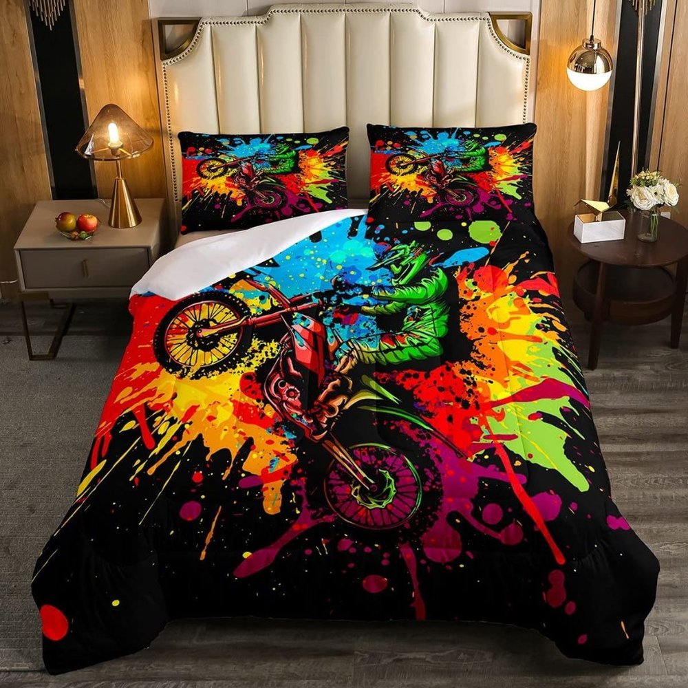 YST Motocross Bedding Sets for Boys Twin Size Motorcycle Racer Comforter Set Ext